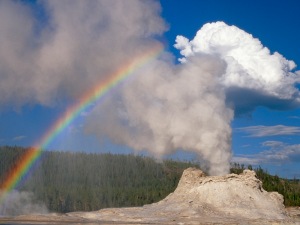 25 Sep 2009 --- Castle Geyser with Rainbow, Yellowstone National Park, Wyoming --- Image by © Gustav Verderber/Visuals Unlimited/Corbis